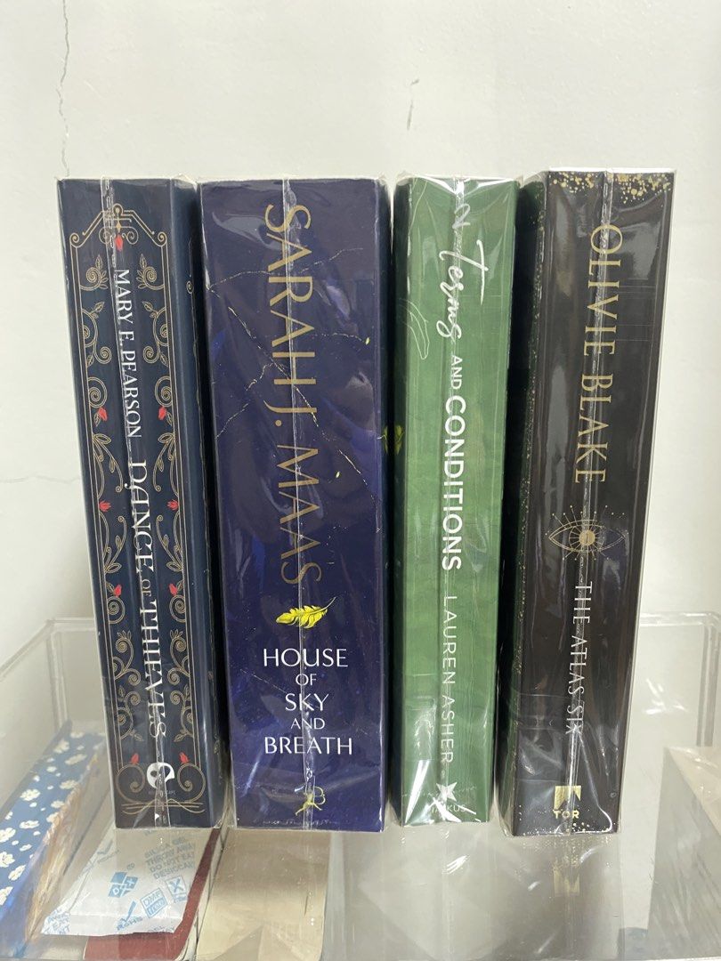 Book for sale: Take all for 1k!!! (Category: Storybooks) located in Bulacan. Submitted by beeucarat05 (Listing ID 1468796570, Image 2). Description: Titles included: Dance of Thieves (Mary E. Pearson), House of Sky and Breath (Sarah J. Maas), Terms and Conditions (Lauren Asher), and The Atlas Six (Olivie Blake) - pm for condi - onhand.