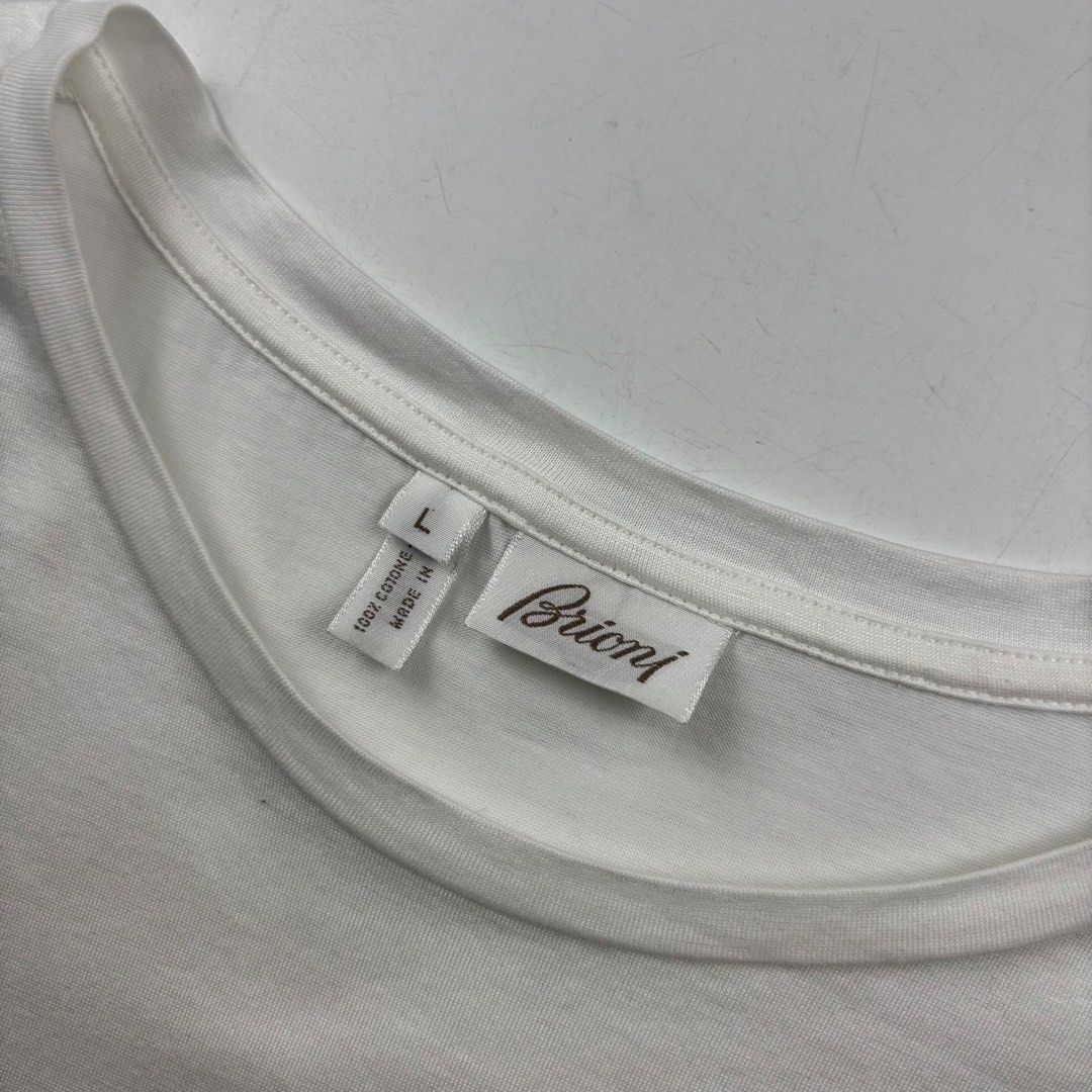 Brioni Cotton T-Shirt (Category: Shirts) located in Makati City. Submitted by ragrepository (Listing ID 1468737672, Image 3). Description: Brioni Cotton T-Shirt Tagged as Large Length- 24” Pit to pit- 17.5” Sleeves- 7” Shoulder-15” Condition-9/10 Flaw- None .