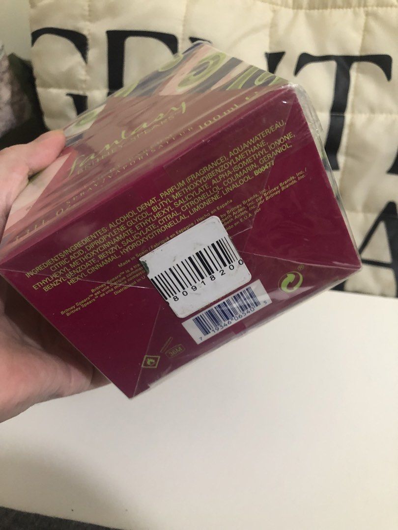 Britney Spears Fantasy Eau De Parfum 100ml (Category: Fragrance & Deodorants) located in Bulacan. Submitted by kkaye_ (Listing ID 1468823394, Image 3). Description: - Authentic Britney Spears Fantasy EDP - Size: 100ml (Full bottle) - Condition: Brand new, unopened, and still sealed in original plastic wrap with box - Scent Profile: Sweet fragrance with red lychee, golden quince, and cupcake accord - Ideal for everyday wear or as a gift -bought fo