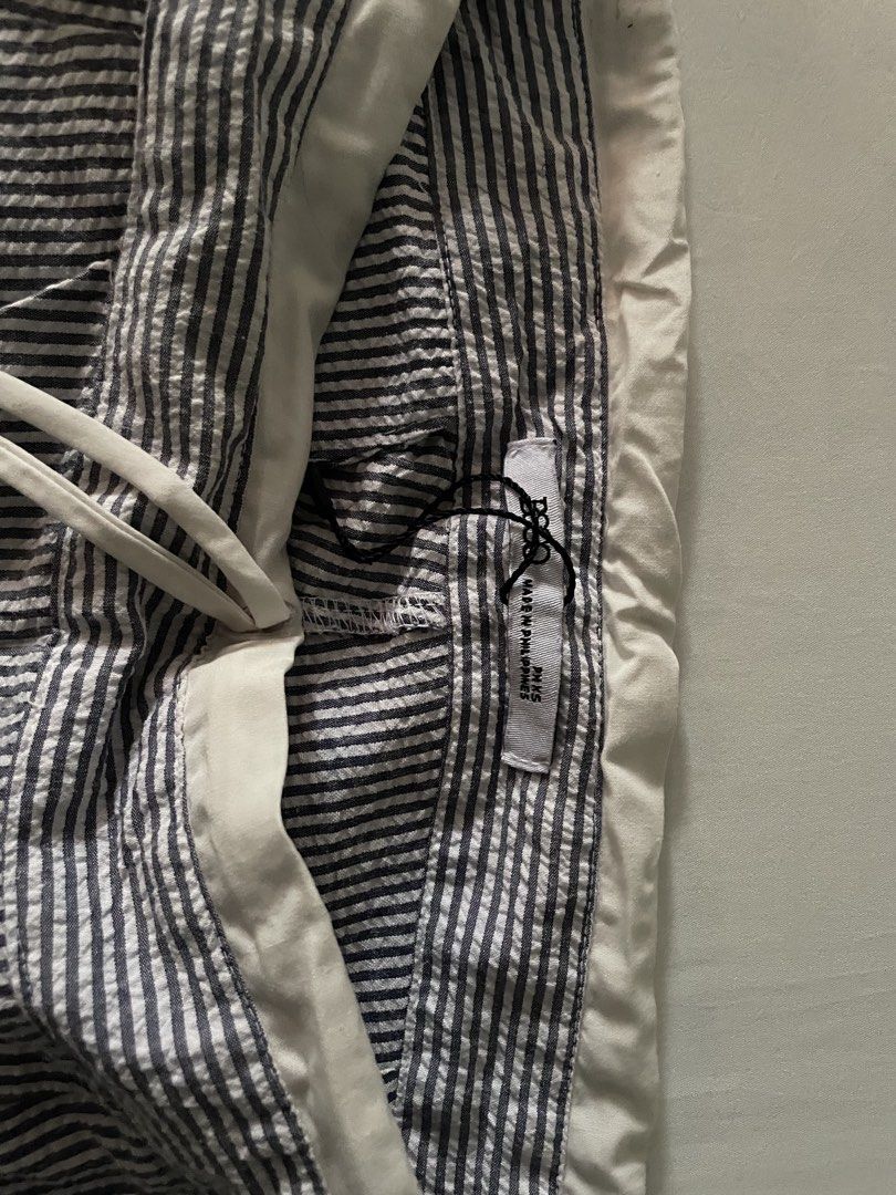 BSCO Striped Pants | Size XS | Pre-loved (Category: Clothes Drying Rack) located in Quezon City. Submitted by imnoturmom (Listing ID 1468753974, Image 2). Description: Selling my BSCO blue and white striped pants! • Brand: BSCO • Size: XS • Elastic waistband with drawstring • With pockets • Condition: Good Easy to style for casual, minimalist, or comfy everyday outfits! 💰 Price: 350 pesos last price 📩 Message me for inquiries! RFS: Decluttering