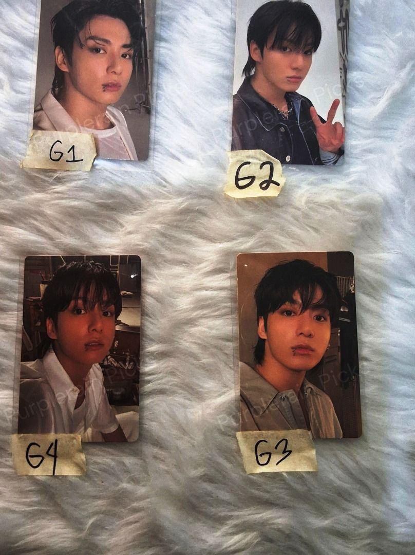 BTS Jungkook Photocards (Category: K-Wave Merchandise) located in Imus. Submitted by purple_rain17 (Listing ID 1468746400, Image 1). Description: Hi, ARMY! I'm letting go of some of my BTS collection and offering clearance prices on selected items. Hoping to find new homes for these merch babies with fellow ARMYs who will cherish them! - Item: BTS Jungkook Official Photocards - Condition: Mint, protected inside plastic sleeves - Details: Clear pr