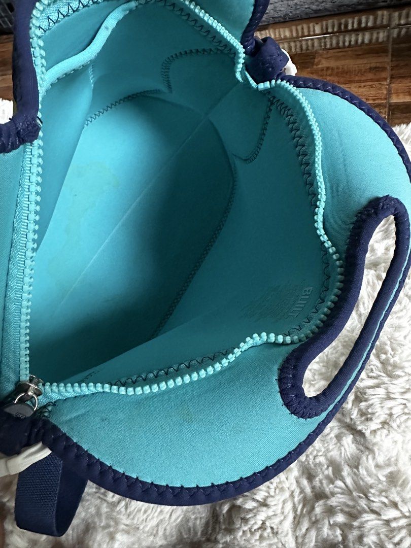 BUILT Neoprene Lunch Tote Bag Polka Dot (Category: Tote Bags) located in Digos. Submitted by venusacaro13427 (Listing ID 1468774215, Image 3). Description: - Brand: BUILT - Design: Navy blue with colorful polka dots and bright turquoise interior - Material: Stretchy, insulating neoprene - Features: Dual top handles, adjustable shoulder strap with white clips, and front brand tag - Condition: Light signs of previous use at the bottom - Perfect for