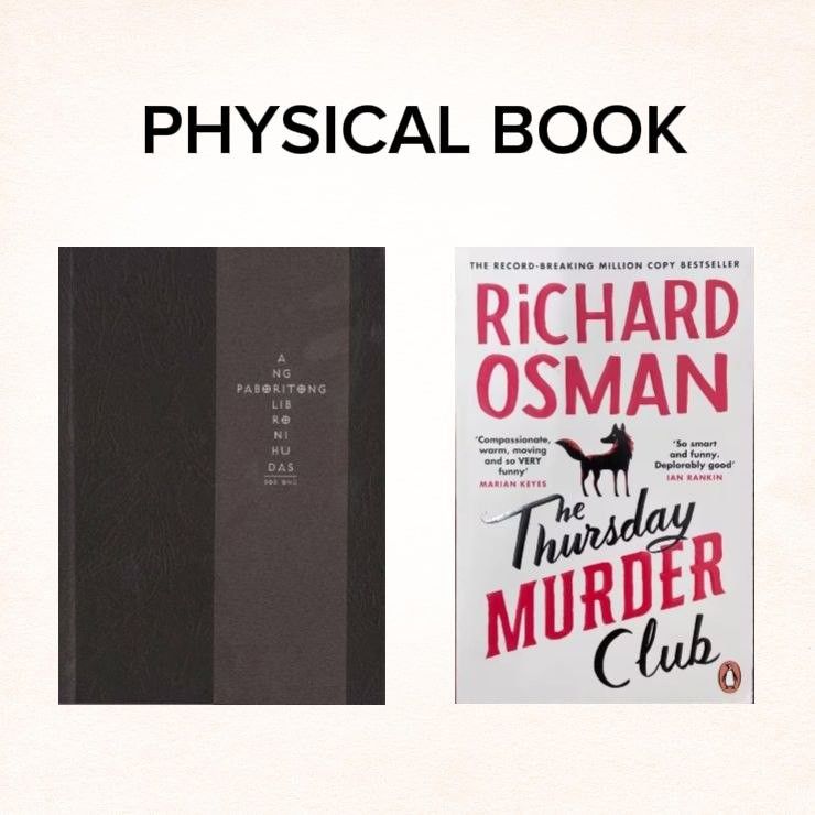 [Bundle] Bob Ong, Richard Osman (Category: Storybooks) located in Manila. Submitted by hdbookshop (Listing ID 1468915740, Image 1). Description: Ang Paboritong Libro ni Hudas by Bob Ong The Thursday Murder Club by Richard Osman ₱700 take all.