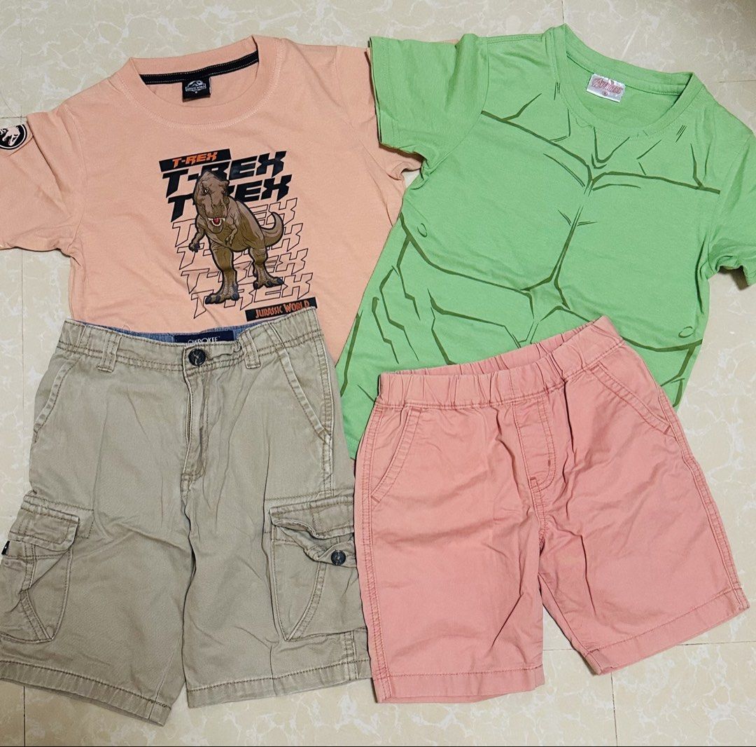 Bundle of Four Boys 5-6Y (Category: Babies & Kids Fashion) located in General Trias. Submitted by Mikhails_Shop (Listing ID 1468807495, Image 1). Description: Brand: Avengers, Jurassic, Uniqlo, Cherokee Loc: General Trias, Cavite Shipping: J&T.