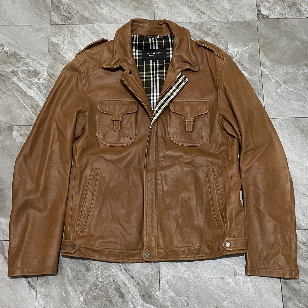 Burberry Black Label Lamb Leather Brown Jacket (Category: Coats, Jackets and Outerwear) located in Manila. Submitted by astral_ (Listing ID 1468810350, Image 1). Description: Burberry Black Label Lamb Leather Brown Jacket Size: Medium Condition: Lightly used Issue: minor signs of wear Dimes Width: 19 in Length: 25 in Price: 5,000 shipped.