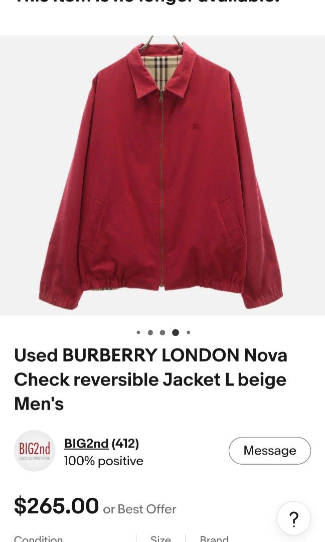Burberry reversible Harrington jacket (Category: Coats, Jackets and Outerwear) located in Puerto Princesa. Submitted by lotsstuff (Listing ID 1468744613, Image 1). Description: size medium 9/10 price 2999+sf.