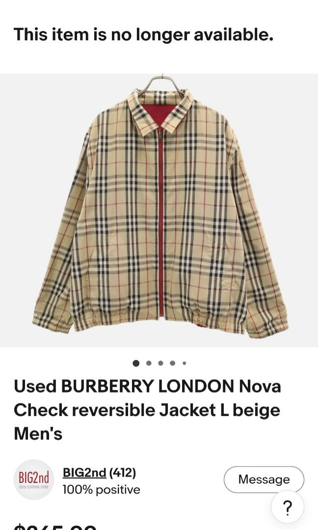 Burberry reversible Harrington jacket (Category: Coats, Jackets and Outerwear) located in Puerto Princesa. Submitted by lotsstuff (Listing ID 1468744613, Image 2). Description: size medium 9/10 price 2999+sf.