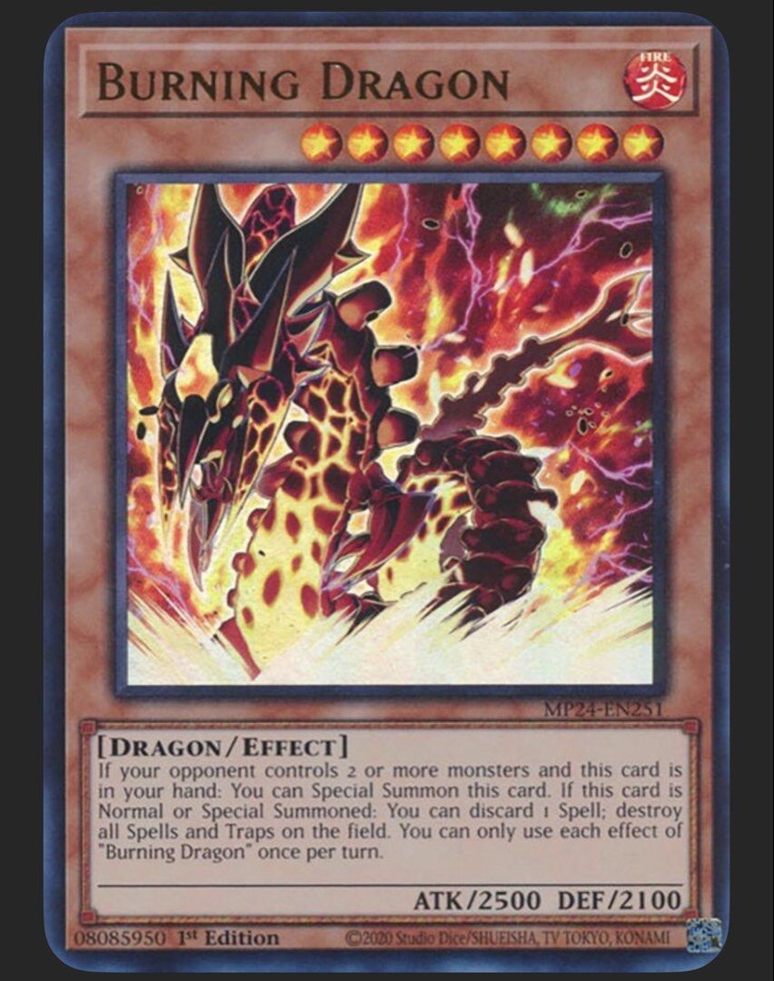Burning Dragon Ultra Rare 1st Edition (Category: Card Packs) located in Bulacan. Submitted by lesgoohtcg (Listing ID 1468897974, Image 2). Description: PM for additional actual photos when ready to deal. Payment first thru Gcash - Same day delivery, shipping via Lalamove, Grab Express at buyer‘s expense. COD- 2-4 days delivery, shipping via Jnt Express Pick up loc. Santa Maria, Bulacan.