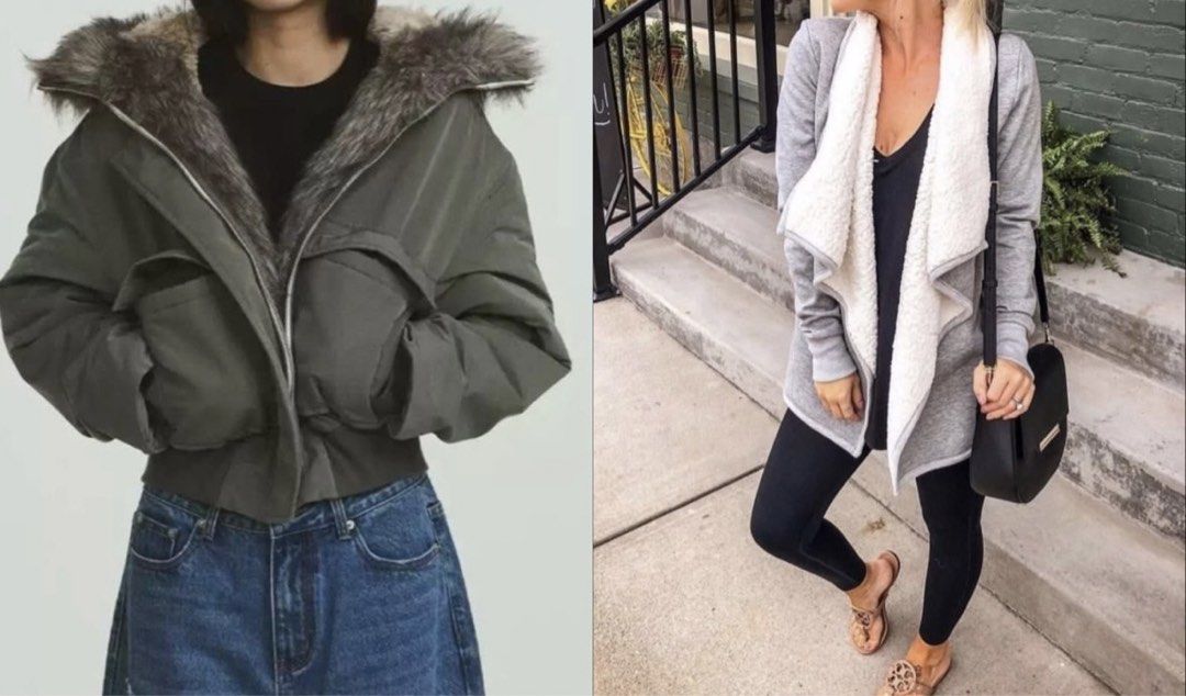 Bundle - Winter fur jackets (Sherpa & fleece lined) (Category: Coats, Jackets and Outerwear) located in Manila. Submitted by brownbutterlatte (Listing ID 1468788125, Image 2). Description: Price is firm. Good deal for 2 (good condition) items already 😊 Fur jacket - Camo green. Given as a gift. Never used. Just stored in the closet. Gray cardigan - Thick. BNWOT. Never used!Perfect for layering. Good for winter. Super comfy & warm. Price is negoti