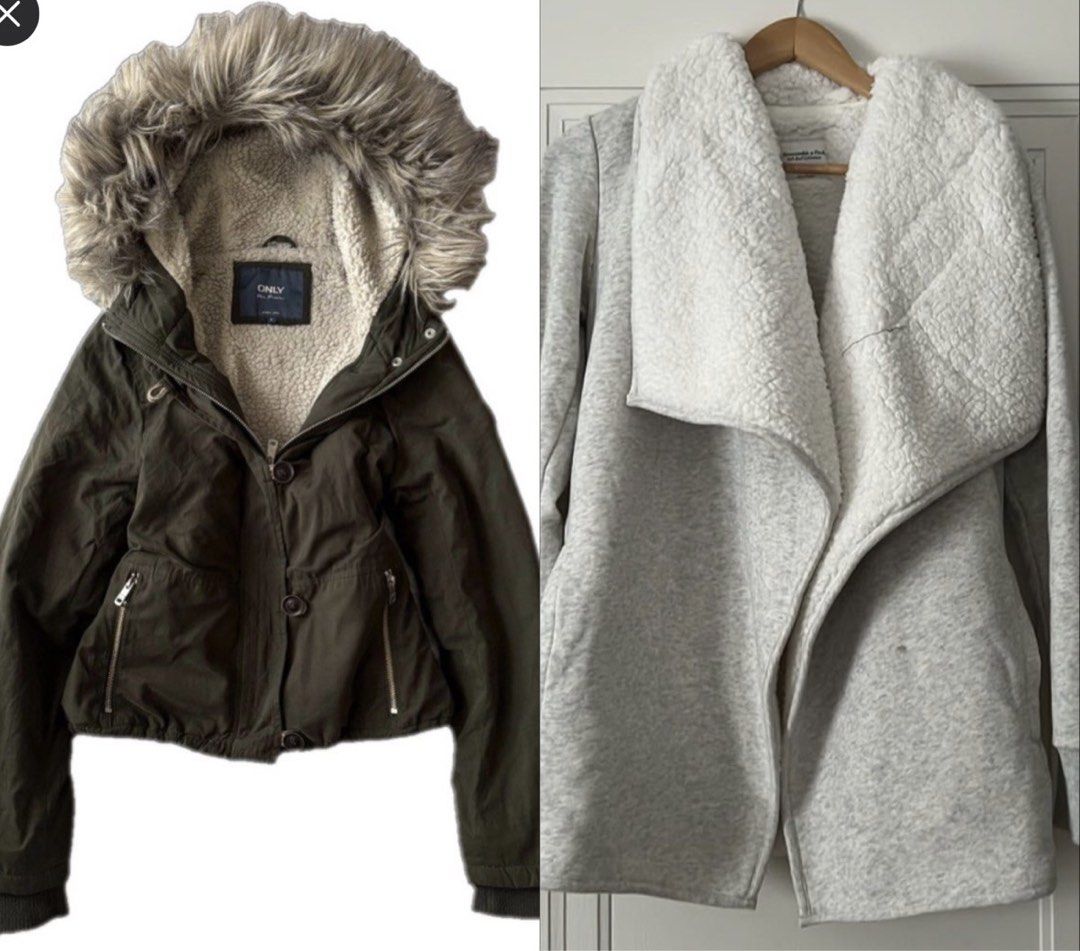 Bundle - Winter fur jackets (Sherpa & fleece lined) (Category: Coats, Jackets and Outerwear) located in Manila. Submitted by brownbutterlatte (Listing ID 1468788125, Image 1). Description: Price is firm. Good deal for 2 (good condition) items already 😊 Fur jacket - Camo green. Given as a gift. Never used. Just stored in the closet. Gray cardigan - Thick. BNWOT. Never used!Perfect for layering. Good for winter. Super comfy & warm. Price is negoti