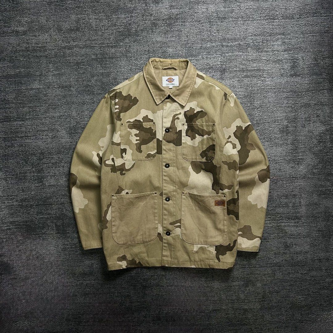 Camou Dickies Jacket (Category: Coats, Jackets and Outerwear) located in Angeles City. Submitted by doykthrift (Listing ID 1468853923, Image 1). Description: Camou Dickies Jacket Size: Medium To Large Measurement: W21” x L28” Issue (s): None Condition: 9.5/10.