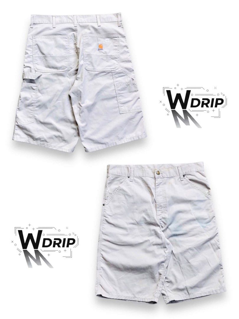Carhartt Single Knee Carpenter short (Category: Shorts) located in Angeles City. Submitted by wwdrip (Listing ID 1468736941, Image 1). Description: Carhartt Single Knee Carpenter •Waist : 34-36 •Length : 23 •Leg Opening : 11 •Color rate : 9.5/10 •Condition : excellent •Stains, minimal loose stitch sa patch (Check Details) ₱1,200 + Sf.