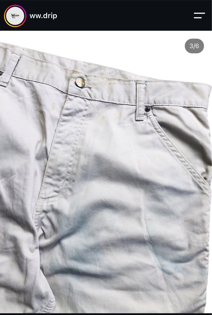 Carhartt Single Knee Carpenter short (Category: Shorts) located in Angeles City. Submitted by wwdrip (Listing ID 1468736941, Image 3). Description: Carhartt Single Knee Carpenter •Waist : 34-36 •Length : 23 •Leg Opening : 11 •Color rate : 9.5/10 •Condition : excellent •Stains, minimal loose stitch sa patch (Check Details) ₱1,200 + Sf.