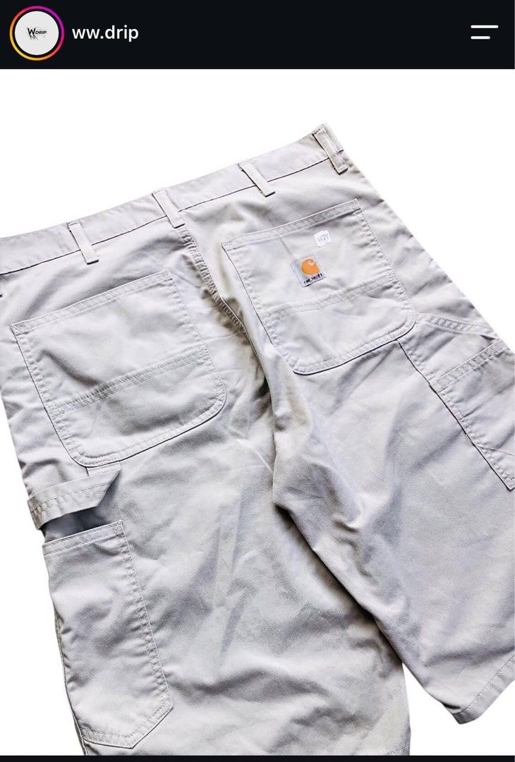 Carhartt Single Knee Carpenter short (Category: Shorts) located in Angeles City. Submitted by wwdrip (Listing ID 1468736941, Image 2). Description: Carhartt Single Knee Carpenter •Waist : 34-36 •Length : 23 •Leg Opening : 11 •Color rate : 9.5/10 •Condition : excellent •Stains, minimal loose stitch sa patch (Check Details) ₱1,200 + Sf.