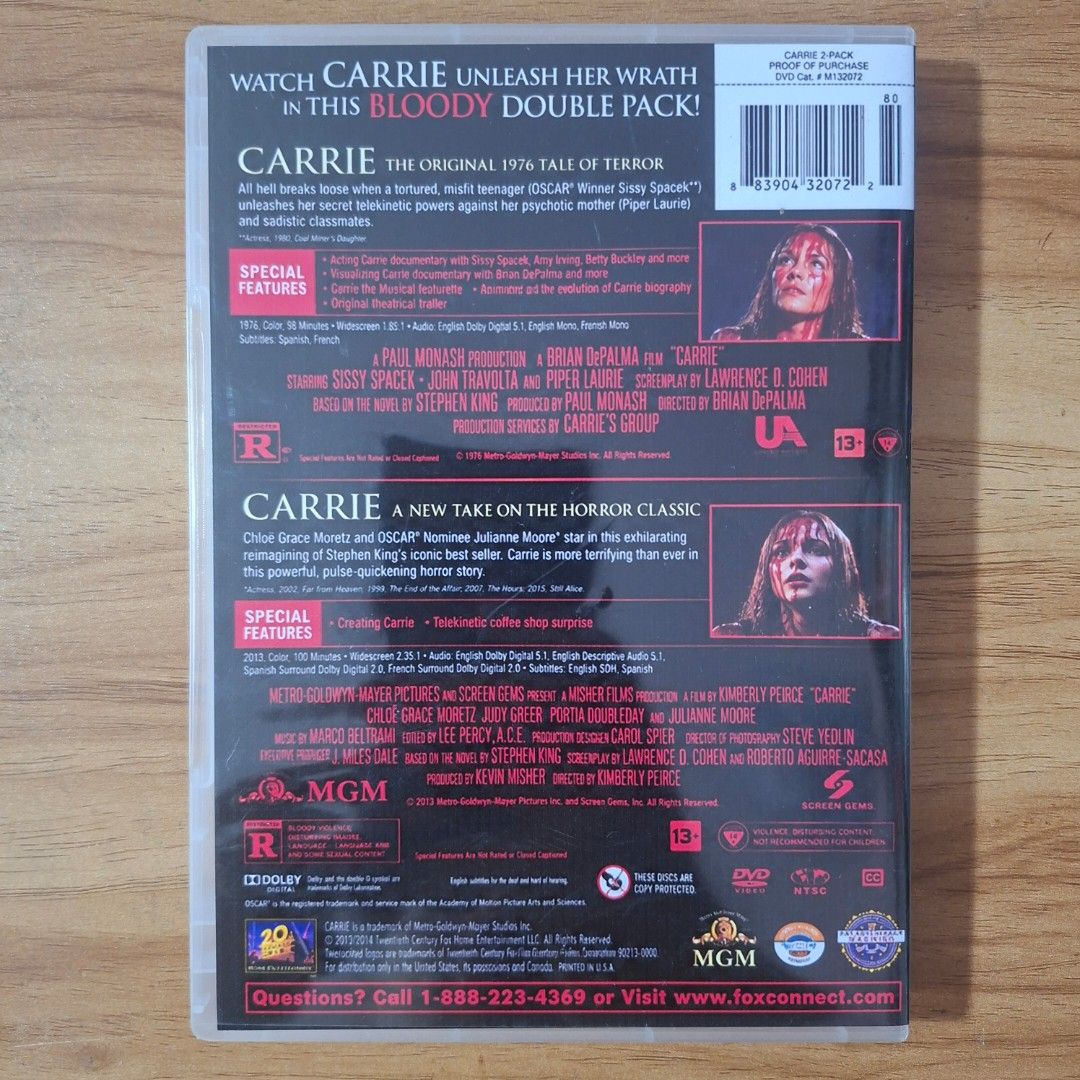 Carrie 2-Pack (Custom DVD) (Category: CDs & DVDs) located in Kabankalan. Submitted by Videoshop.ph (Listing ID 1468890535, Image 2). Description: - Carrie Double Feature DVD Set - Includes 1976 original and 2013 remake - Rated R horror movies - Comes in a standard double case -All Region (Playable in most player) Restored version. HD quality Note: This is a custom made DVDs in best quality. Message us if you have title request..