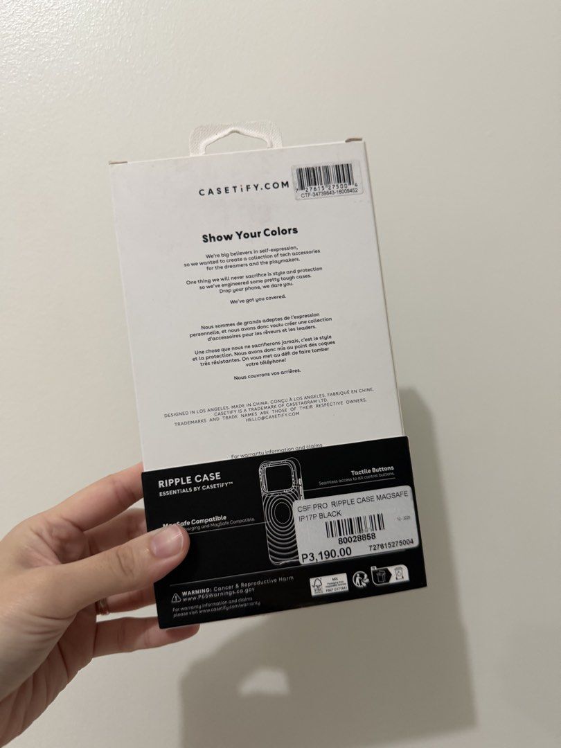 Casetify Ripple Case in Black for Iphone 17 Pro (Category: Cases & Sleeves) located in Quezon City. Submitted by beaanne (Listing ID 1468877465, Image 2). Description: Casetify Ripple Case in Black for Iphone 17 Pro - Guaranteed authentic, purchased from Sir Conrado Gasgonia - No issues, used once - Magsafe compatible - With authenticity sticker and box.