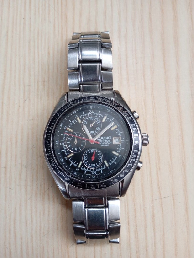 Casio edifice chronograph (Category: Men's Watches) located in Las Pinas. Submitted by quick_deals_great_finds2 (Listing ID 1468730661, Image 2). Description: Original good working condition Quartz chronograph with battery 40mm Fits wrist size 7.2 inches.