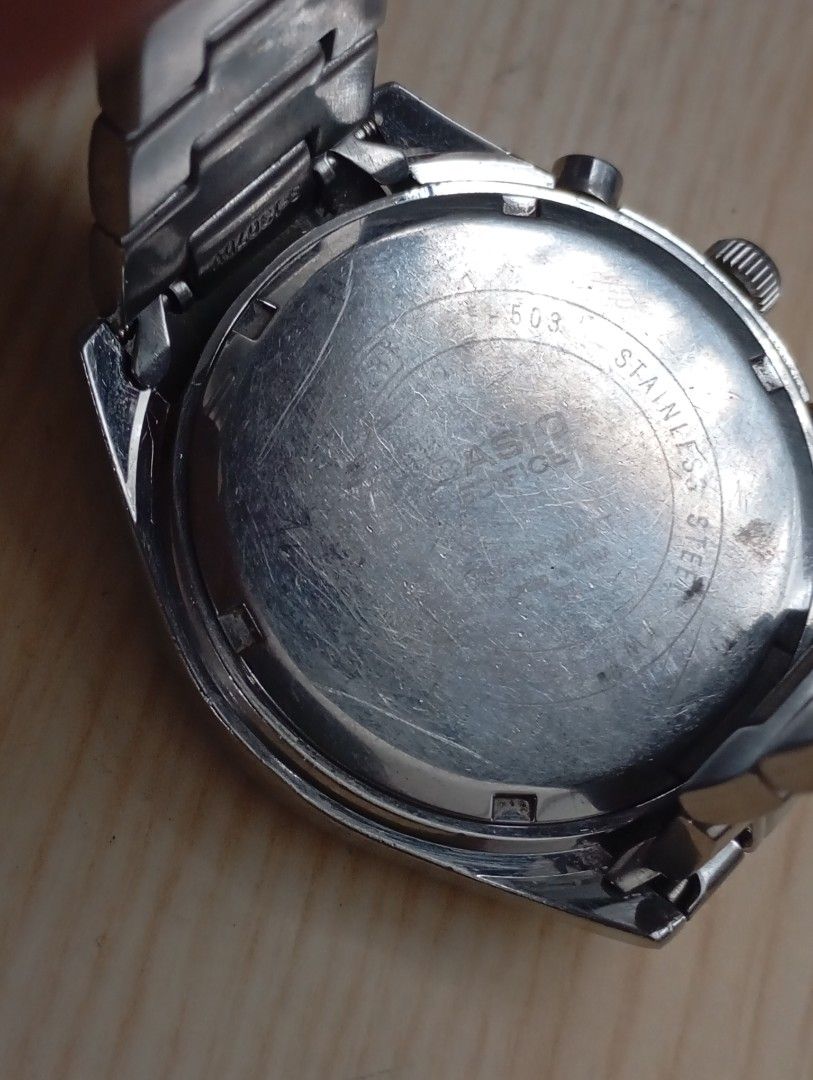 Casio edifice chronograph (Category: Men's Watches) located in Las Pinas. Submitted by quick_deals_great_finds2 (Listing ID 1468730661, Image 3). Description: Original good working condition Quartz chronograph with battery 40mm Fits wrist size 7.2 inches.