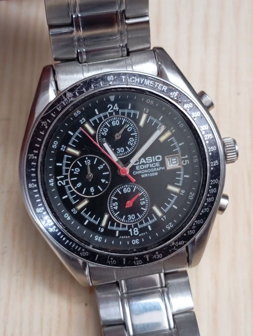 Casio edifice chronograph (Category: Men's Watches) located in Las Pinas. Submitted by quick_deals_great_finds2 (Listing ID 1468730661, Image 1). Description: Original good working condition Quartz chronograph with battery 40mm Fits wrist size 7.2 inches.