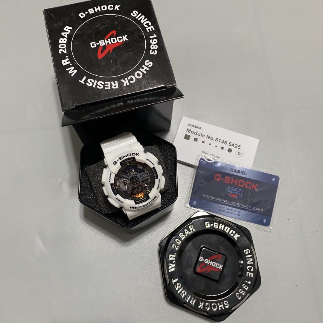 Casio G-Shock White Analog-Digital Watch (Category: Men's Watches) located in Imus. Submitted by fndsvntg_307 (Listing ID 1468890335, Image 1). Description: - 100% Authentic Casio G-Shock timepiece - Crisp white resin strap and bezel with black accents and orange illumination details - Ultimate durability: Shock-resistant build with 200-meter water resistance - Analog-digital dial setup for easy reading - Complete set: Includes original hexagonal