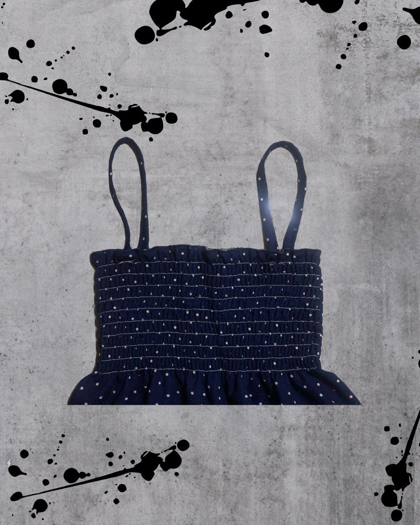 Casual Navy Polka Dot Camisole (Category: Others Tops) located in Calamba. Submitted by kiyanc3 (Listing ID 1465931613, Image 2). Description: No Issue - XS to Small - Smocked Bodice - Thin Straps.