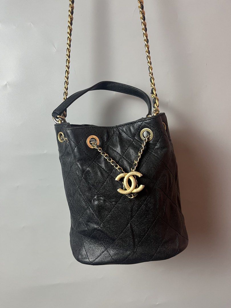 Chanel caviar therapy bucket bag (Category: Cross-body Bags) located in Quezon City. Submitted by theideal (Listing ID 1468884956, Image 2). Description: Read first before buy Legit/Authentic Chanel caviar therapy bucket bag Missing hologram No box and papers Still in good condition Needs clean inside Minor scratch and crease due to sign of use No major flaws See picture details posted.