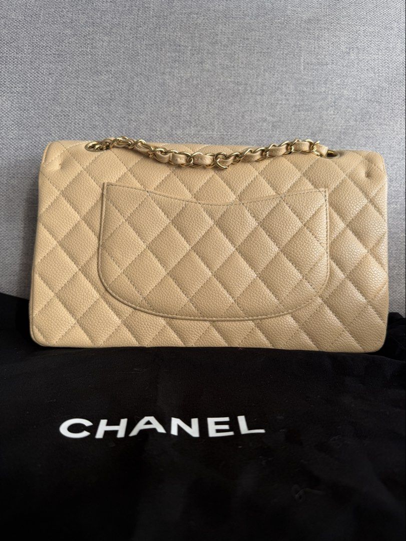 CHANEL DOUBLE FLAP BEIGE CAVIAR MEDIUM (Category: Luxury Bags & Wallets) located in Makati City. Submitted by theladyluxxe (Listing ID 1468773207, Image 3). Description: 𝐎𝐍 𝐇𝐀𝐍𝐃 ✨ THE TIMELESS CHANEL Double Flap ✨ Beige Caviar GHW Medium Size Series 13 RANK A+ Comes with hologram, authenticity card, dust bag, box & Legit grails certificate Store Price 750k+ 298k only for CASH‼️ 310k for 3mo LA 💳 MOP: BPI/Bank Transfer/Gcash/Maya/Paypal DIS