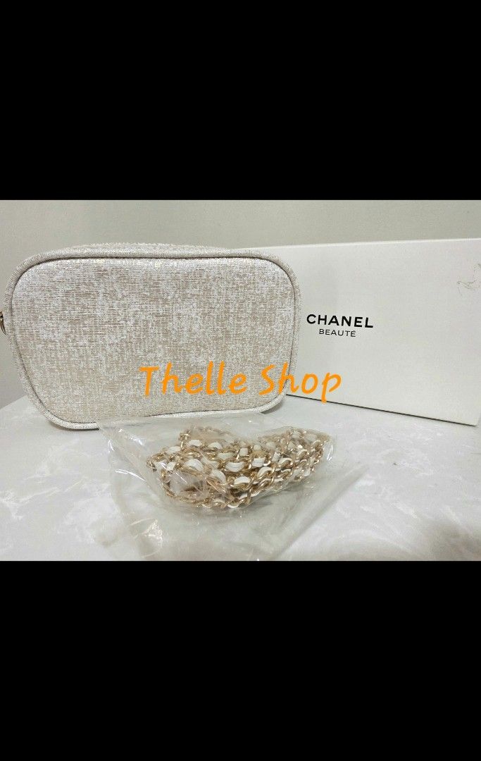 Chanel VIP gift bag pouch with sling (Category: Luxury Bags & Wallets) located in Binan City. Submitted by thelleshop (Listing ID 1468887559, Image 3). Description: Selling low! ✅️Chanel VIP gift bag pouch with sling ✅️Actual pics posted ✅️color WHITE only ✅️with generic sling and box ✅️Strictly no returns/exchange ✅️plus SF sh*pee check out available.