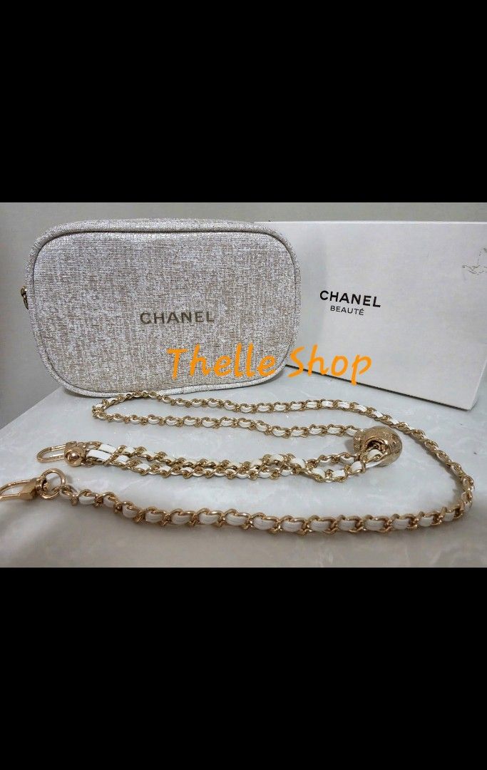 Chanel VIP gift bag pouch with sling (Category: Luxury Bags & Wallets) located in Binan City. Submitted by thelleshop (Listing ID 1468887559, Image 1). Description: Selling low! ✅️Chanel VIP gift bag pouch with sling ✅️Actual pics posted ✅️color WHITE only ✅️with generic sling and box ✅️Strictly no returns/exchange ✅️plus SF sh*pee check out available.