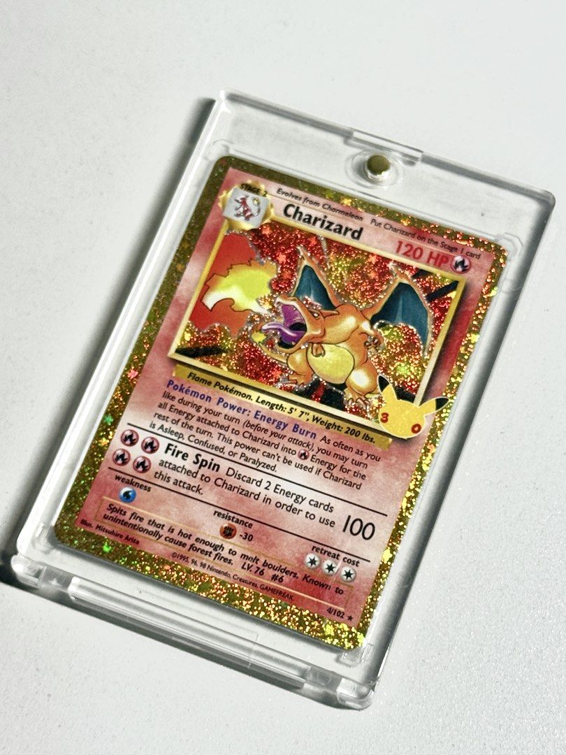 Charizard 4/102 Rare (Category: Raw Singles) located in Cainta. Submitted by mikeym1kes (Listing ID 1468847840, Image 2). Description: Freshly pulled last October 17, 2026 Can provide video upon request. RFS: Already have one Trade offers to other 30th Anniversary hits Location: Cainta / Marikina / BGC Payment: Gcash / Bank / Cash.