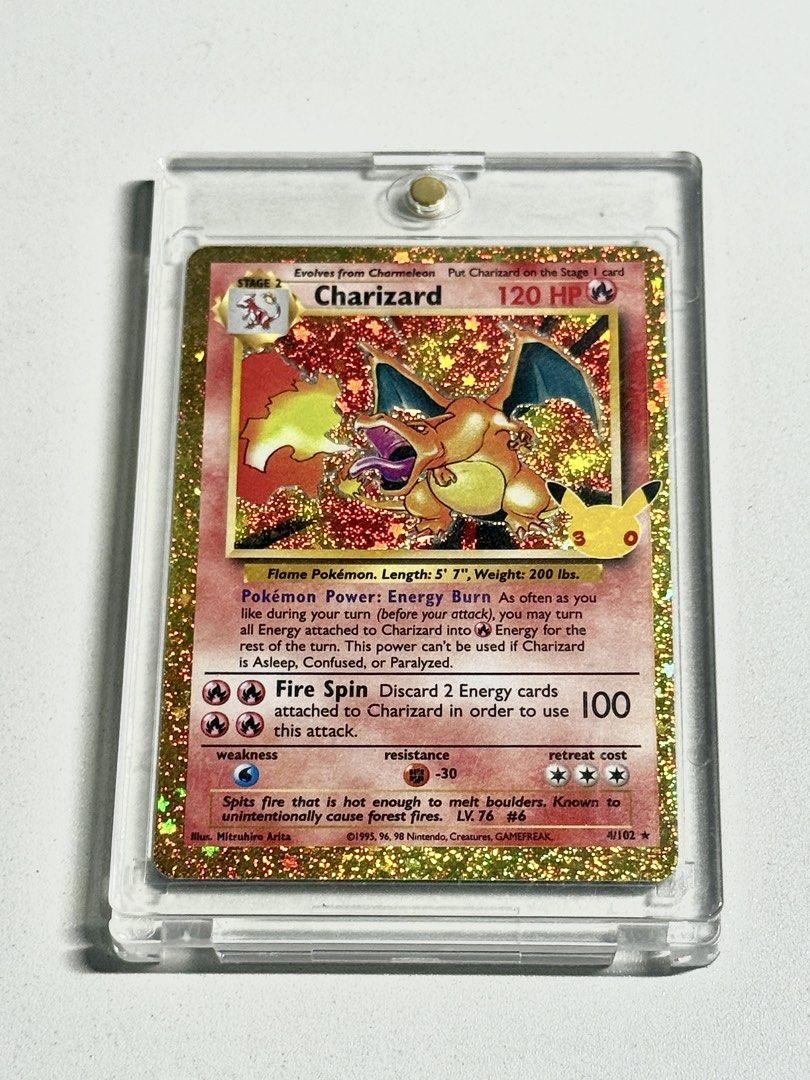 Charizard 4/102 Rare (Category: Raw Singles) located in Cainta. Submitted by mikeym1kes (Listing ID 1468847840, Image 3). Description: Freshly pulled last October 17, 2026 Can provide video upon request. RFS: Already have one Trade offers to other 30th Anniversary hits Location: Cainta / Marikina / BGC Payment: Gcash / Bank / Cash.