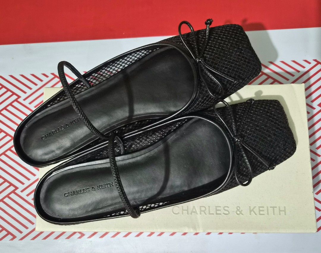 Charles & Keith Black Mesh Ballet Mules Flats (Category: Flats & Sandals) located in Caloocan City. Submitted by krystellao (Listing ID 1468847970, Image 1). Description: - Brand: Charles & Keith - Style: Slip-on mesh mule flats with square toe and front bow accent - Size: 41 - Color: Black - Features: Breathable mesh upper and cushioned insole for all-day comfort - Inclusions: Comes with original box - Condition: Excellent pre-loved condition.