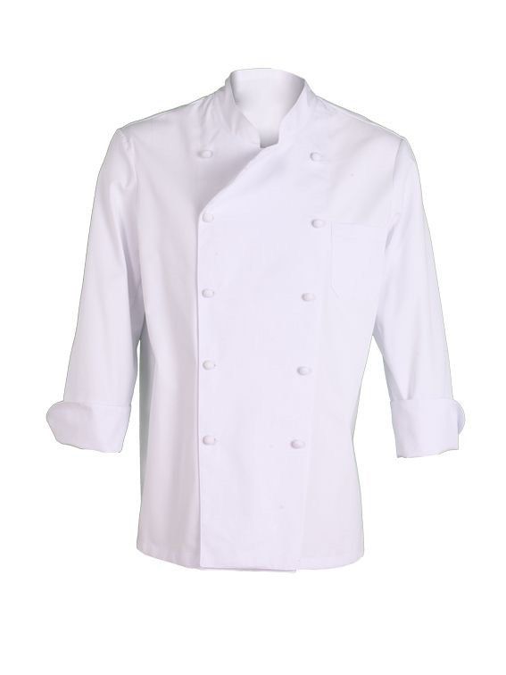 Chef Uniform (Category: Coats, Jackets and Outerwear) located in Manila. Submitted by rizalynocreto_19 (Listing ID 1468829595, Image 1). Description: - Color: White - Style: Double-breasted with traditional knot buttons - Collar: Mandarin collar - Sleeves: Long sleeves with a handy pocket on the left sleeve - Condition: Clean, crisp fabric for a professional look - Perfect for: Restaurant kitchen work, baking enthusiasts, and culinary school stud