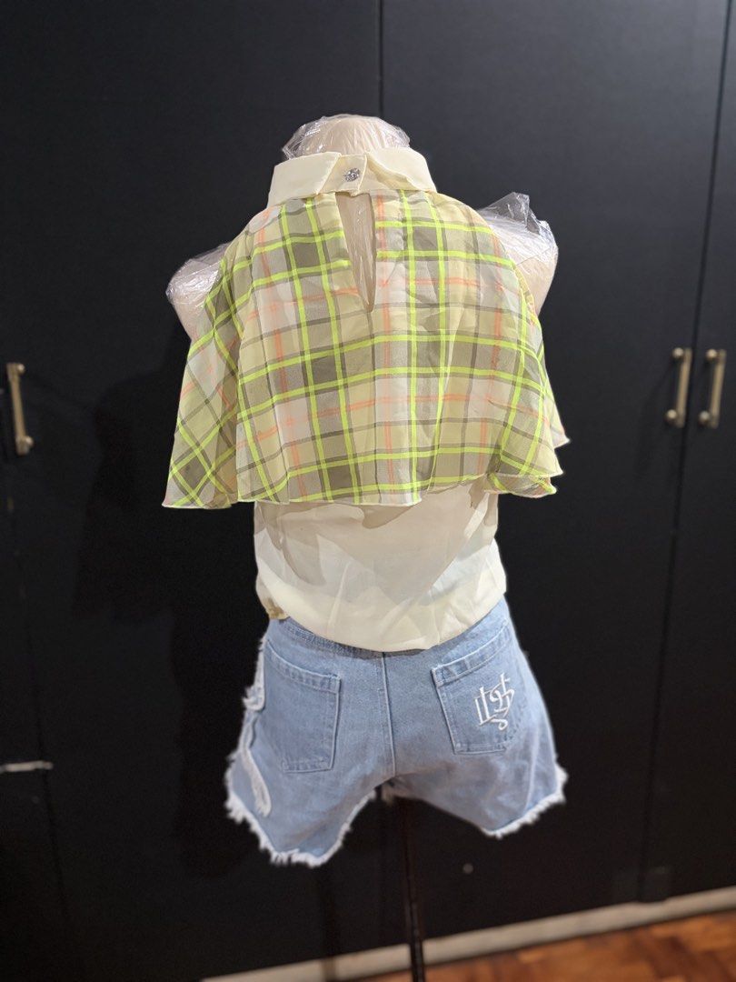 Chiffon Plaid overlay top (Category: Sets or Coordinates) located in Manila. Submitted by everydaymeanseveryday (Listing ID 1468864647, Image 2). Description: - Cream inner top with sleeveless yellow plaid sheer overlay and collar - chiffon - Perfect casual look for everyday wear .