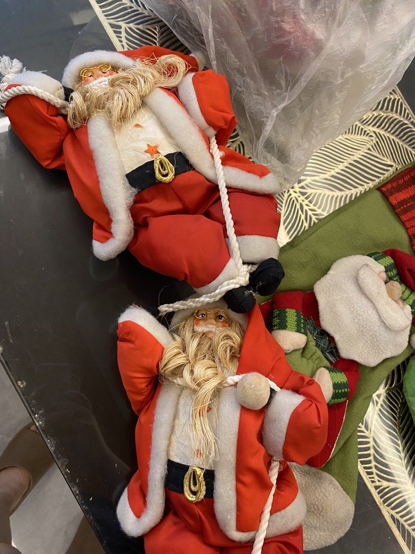 Christmas Decor Bundle (Get all for P550) (Category: Occasions & Party Supplies) located in Taytay. Submitted by mylilpinkcloset (Listing ID 1468718045, Image 2). Description: - All-in-one Christmas decoration bundle in traditional red, green, gold and tree topper - Includes hanging climbing Santa figures and two holiday stockings - Features sparkling red and gold glitter poinsettia flowers .
