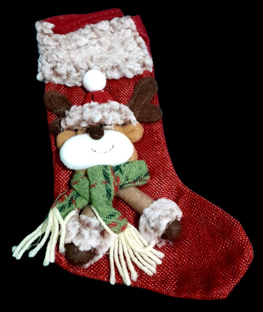 Christmas Stocking Holiday Decoration Assorted Designs (Category: Other Home Decor) located in Mandaluyong City. Submitted by twixie94147 (Listing ID 1468863948, Image 3). Description: - Set of 3 festive Christmas stockings in classic red and green - Rustic burlap-style fabric with soft, plush white cuffs - Features cute 3D holiday characters: Santa, snowman, and reindeer - Each character comes styled with a cozy scarf and hat - Perfect size for 