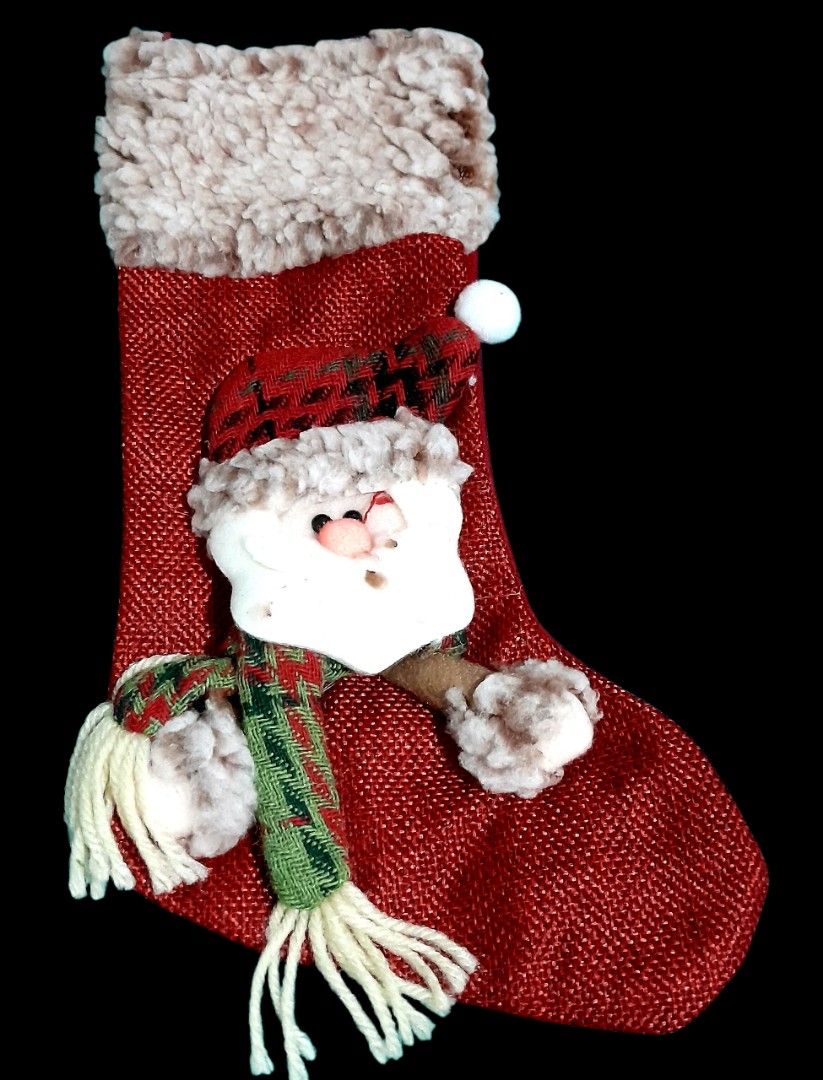Christmas Stocking Holiday Decoration Assorted Designs (Category: Other Home Decor) located in Mandaluyong City. Submitted by twixie94147 (Listing ID 1468863948, Image 2). Description: - Set of 3 festive Christmas stockings in classic red and green - Rustic burlap-style fabric with soft, plush white cuffs - Features cute 3D holiday characters: Santa, snowman, and reindeer - Each character comes styled with a cozy scarf and hat - Perfect size for 