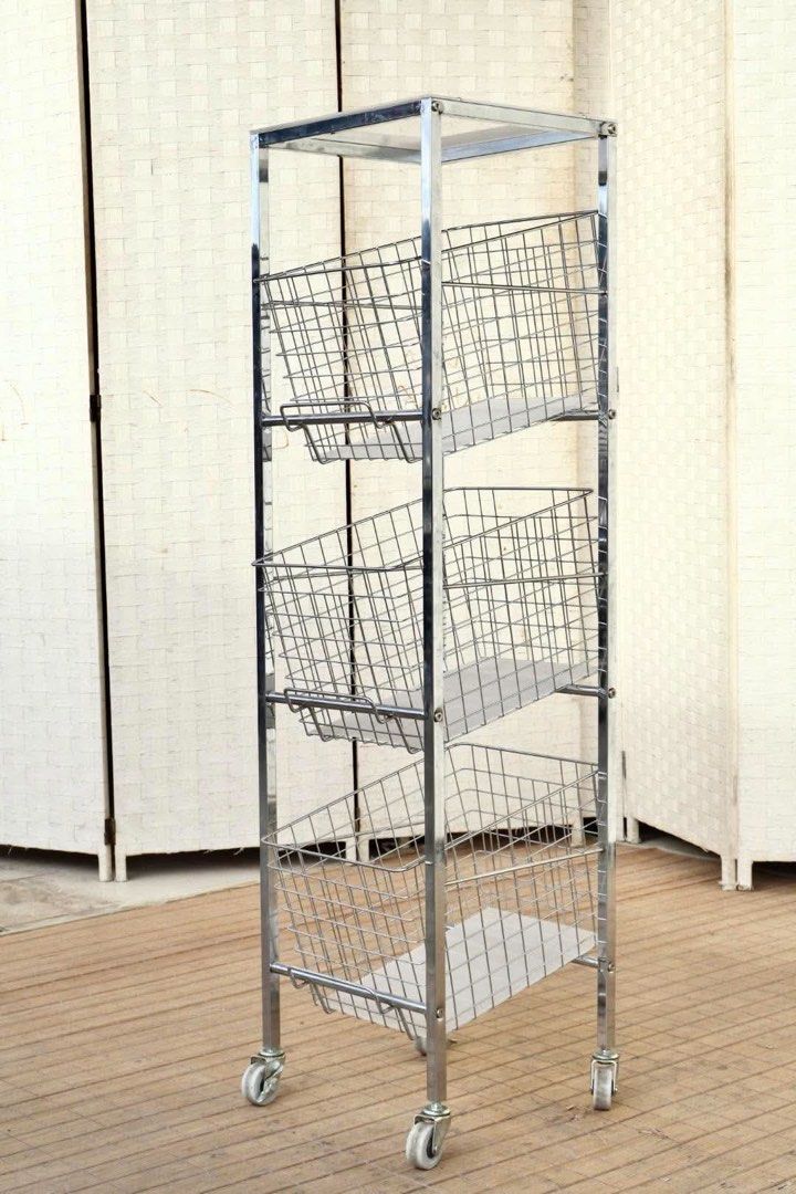 Chrome 3-Tier Rolling Wire Basket Storage Cart Shelf (Category: Storage Boxes & Baskets) located in Manila. Submitted by justinlei.103 (Listing ID 1468840653, Image 1). Description: .