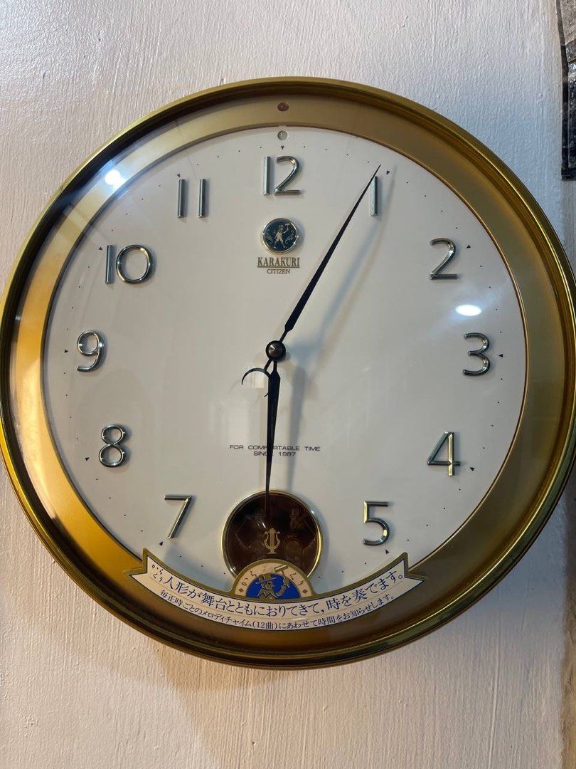 Citizen Karakuri (1987) (Category: Clocks) located in Manila. Submitted by nicanicss (Listing ID 1468884982, Image 1). Description: Citizen Karakuri (1987) Goodworking condition Every hour music chime Round gold-tone frame Fresh from japan Powered by 4 pcs type D battery 1,899.