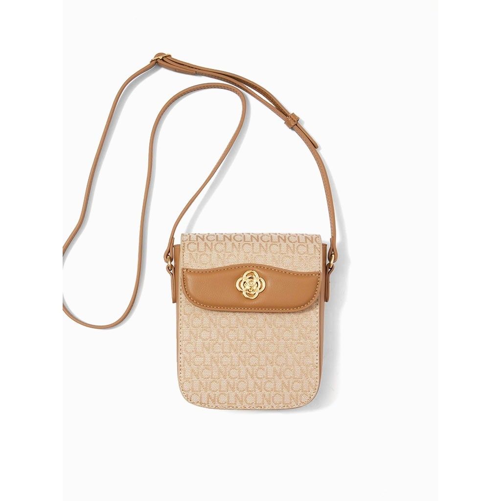 CLN Monogram Sling Bag with Dust Bag (Category: Cross-body Bags) located in Quezon City. Submitted by freedolphin_bb6035 (Listing ID 1468779743, Image 2). Description: - Brand: CLN - Color: Tan with all-over monogram print and brown leather-look trim - Hardware: Elegant gold-tone floral clasp - Strap: Adjustable thin shoulder strap included - Inclusion: Matching white cloth dust bag with CLN logo - Condition: Well-maintained and ready to use - Mo