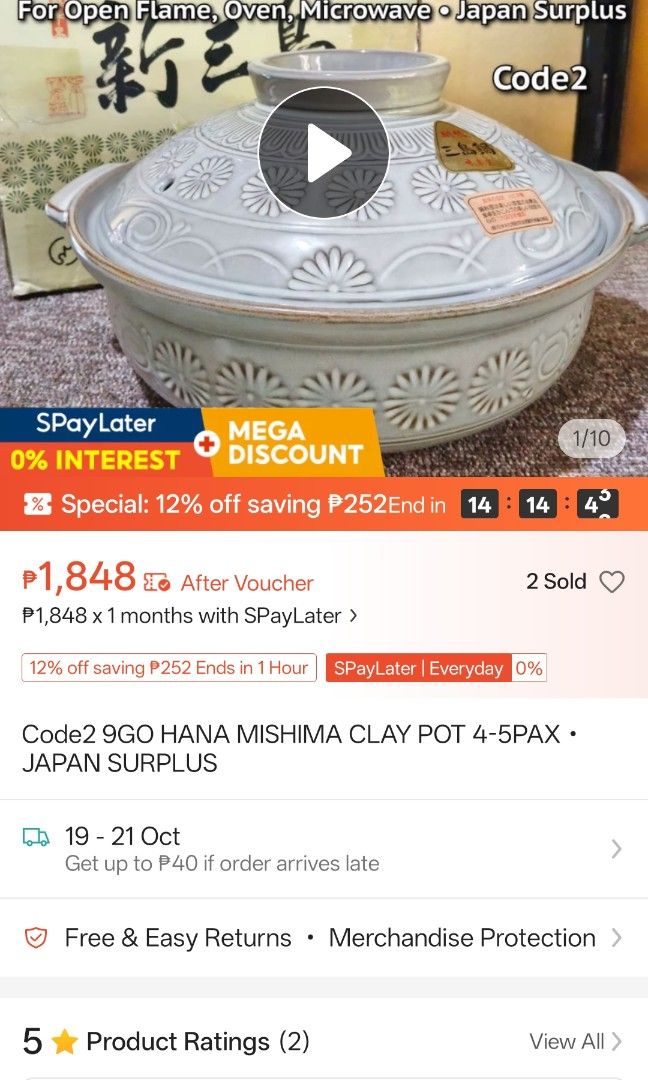 Code2 9GO HANA MISHIMA CLAY POT 4-5PAX • JAPAN SURPLUS (Category: Cookware & Accessories) located in Mabalacat. Submitted by salwanaonlineshop (Listing ID 1468720390, Image 2). Description: Code2 9GO HANA MISHIMA CLAY POT 4-5PAX • JAPAN SURPLUS A timeless masterpiece that has been loved since 1972 Japan's representative clay pot Hana Mishima Features of Nabe: 🇯🇵The special blend of ingredients creates ultra-heat-resistant crystals, making it ex