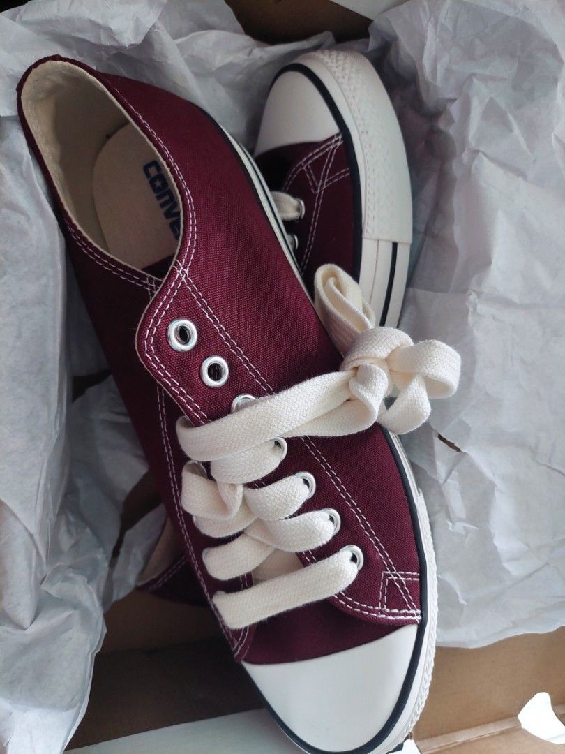 Converse CT Throwback Ox Size 10.5 (Category: Sneakers) located in Makati City. Submitted by hakdoggg_ (Listing ID 1468785440, Image 2). Description: - Brand: Converse - Model: CT Throwback Ox - Color: Deep Bordeaux and Black - Size: Men's US 10.5 / Women's US 12.5 / EUR 44.5 / 29 cm - Style: Low top, platform sole, thick white laces, contrast stitching, and textured rubber toe cap - Condition: Unworn / Brand New in Box RFS: Wrong size. Nabili po