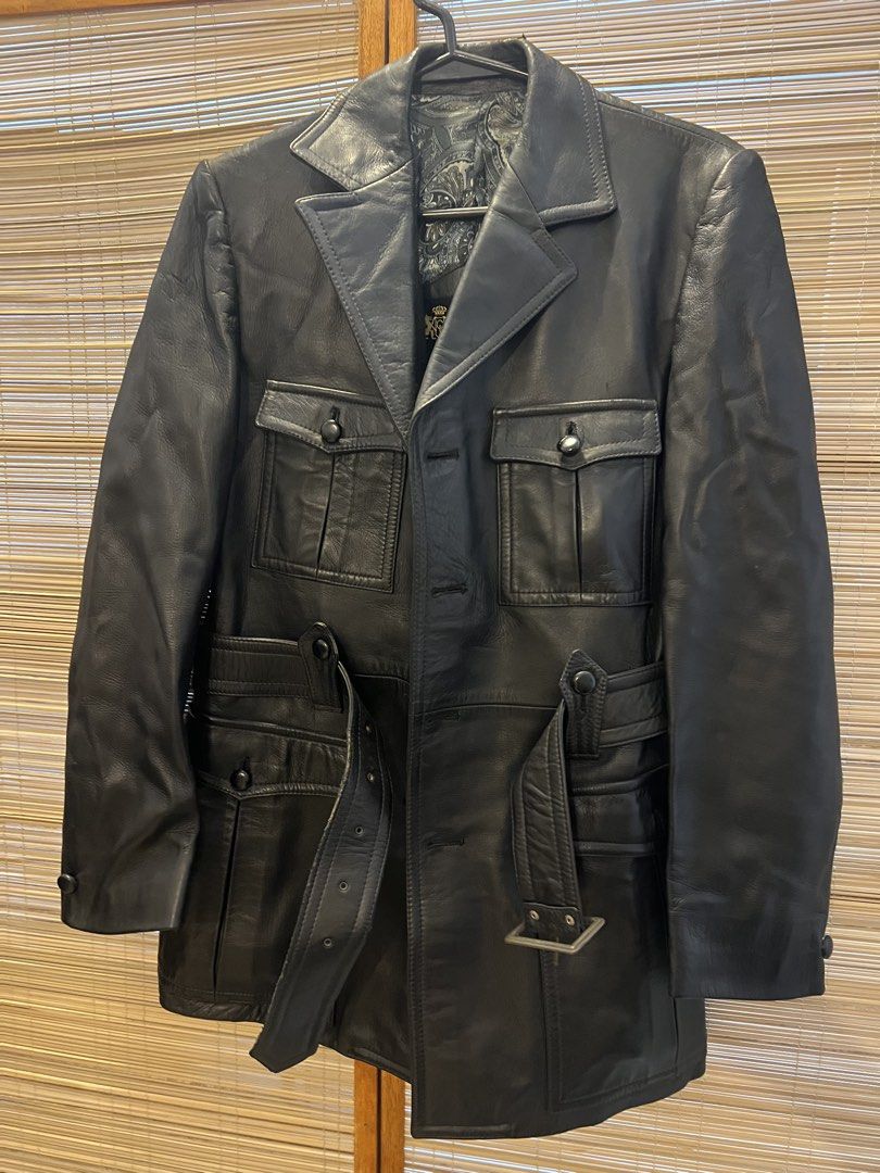 Cortty El Corte Inglés Leather Jacket Black (Category: Coats, Jackets and Outerwear) located in Manila. Submitted by noblecrystal_ff870c (Listing ID 1468745616, Image 1). Description: - Brand/Maker: Cortty by El Corte Inglés - Material: Genuine black leather with stunning green and grey paisley lining - Features: Multiple front flap pockets and matching waist belt - Closure: Classic button closure - Style: Great statement piece for cooler weather
