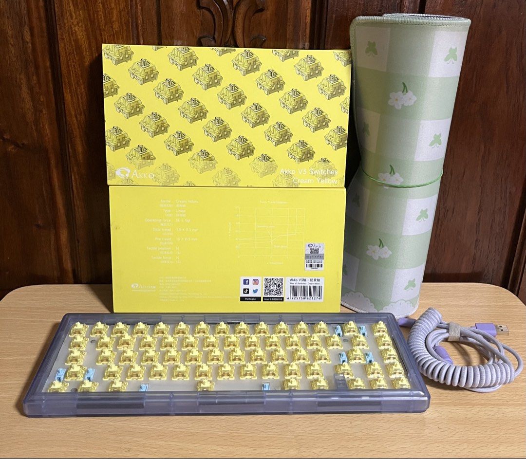 Customized Mechanical Keyboard (Category: Computer Keyboard) located in Makati City. Submitted by fraber_chie (Listing ID 1468720033, Image 1). Description: Php 1,999‼️ 🌻Hot Swap RGB Customized Transparent Mechanical Keyboard with purple coiled cable Brand : CIY Gas67 Switches : Akko V3 yellow No Swaps No issues - actual item posted 📍Location: Poblacion, Makati.