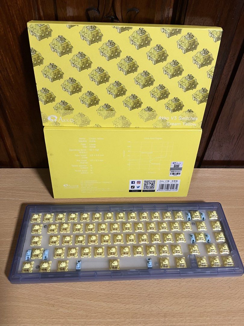 Customized Mechanical Keyboard (Category: Computer Keyboard) located in Makati City. Submitted by fraber_chie (Listing ID 1468720033, Image 2). Description: Php 1,999‼️ 🌻Hot Swap RGB Customized Transparent Mechanical Keyboard with purple coiled cable Brand : CIY Gas67 Switches : Akko V3 yellow No Swaps No issues - actual item posted 📍Location: Poblacion, Makati.