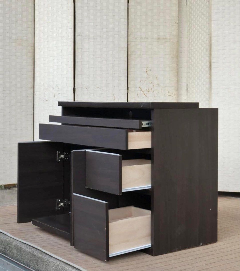 Dark Wood Multi-Drawer Cabinet with Cupboard and Pull-out Shelf (Category: Shelves, Cabinets & Racks) located in Manila. Submitted by justinlei.103 (Listing ID 1468805965, Image 3). Description: JAPAN SURPLUS FURNITURE “Act Industry Co.,Ltd” LATERAL KITCHEN CABINET Size 35L x 19W x 30H in inches (AS-IS ITEM) *Minimal Scratch Only IN GOOD CONDITION.