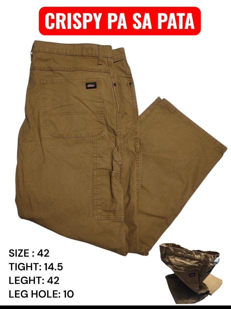 Dickies Brown Cargo Work Pants Size 42 (Category: Trousers) located in Manila. Submitted by joshespino71762 (Listing ID 1468908268, Image 1). Description: Brand/Model: Dickies brown utility work pants - Style: Classic carpenter style with multiple pockets and side tool pocket - Material: Tough, durable fabric built for daily wear or heavy-duty labor jobs - Measurements: Waist 42", Thigh 14.5", Length 42", Leg Opening 10" - Condition: Good, solid 