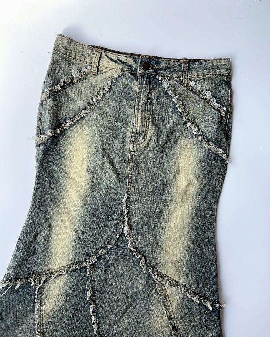 distressed grunge denim maxi skirt (Category: Skirts) located in Lipa City. Submitted by mayumi.vtg (Listing ID 1468862106, Image 2). Description: ❀ waist: 29-30in | length: 34in ❀ stretchy denim.
