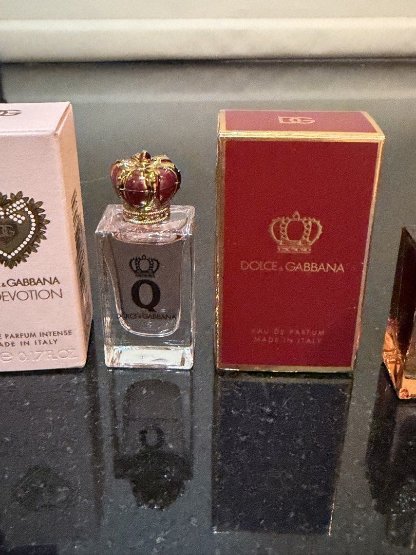 Dolce & Gabbana Miniature Perfume Set 5ml (Category: Fragrance & Deodorants) located in Muntinlupa City. Submitted by everythingmustgo_8475da (Listing ID 1468777827, Image 3). Description: - Brand: Dolce & Gabbana - Set of 3 miniature fragrances (5ml / 0.17 fl oz each) - Scents included: My Devotion Eau de Parfum Intense, Q Eau de Parfum, and Devotion Eau de Parfum Intense - Comes with original boxes for all three bottles - 100% Authentic, Made i