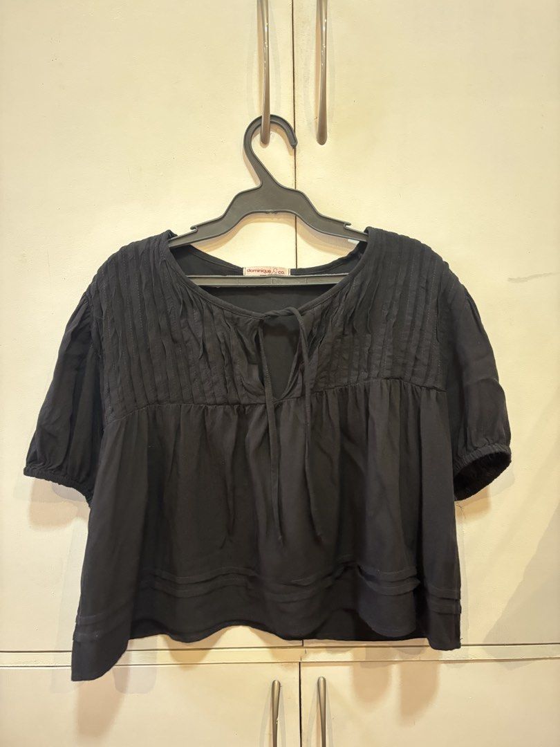 dominique & co. Coords (Category: Sets or Coordinates) located in Caloocan City. Submitted by joannarms320722 (Listing ID 1468780377, Image 2). Description: - Brand: Dominique & Co. - Color: Classic Black - Set includes: Short-sleeve crop top with tie neck/pleated details + matching ruffled skirt with drawstring waist - Material: Lightweight and breathable, perfect for the PH weather - Styling: Great as a matching set or styled separately - Condi